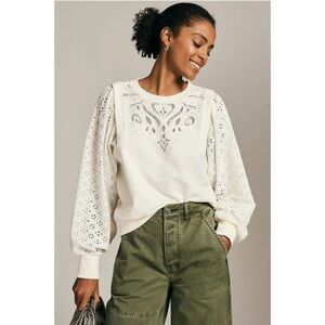 Pilcro Anthropologie Washed Eyelet Sweatshirt